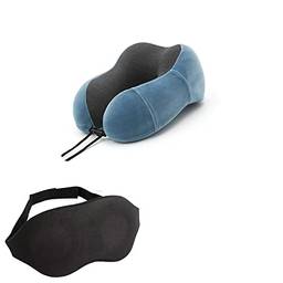 Travesseiro Apoio Encosto de Pescoço Silent para Viagem Ergonômico em Forma de U - Travesseiro ,ótimo para viajar,dormir, relaxar em casa e no trabalho (Azul Claro c/ Máscara Soft e )