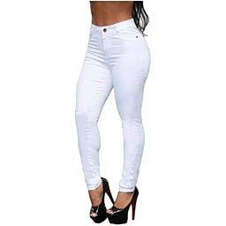 Calça Jeans Feminina Hot Pants Cintura Alta (Branco, 40)