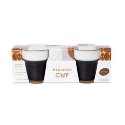 Espresso Cup - Kit com 2 Copos de Porcelana com luva de silicone preta para proteção térmica, capacidade para 50 ml, 6,5 cm de altura