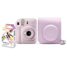 Kit Câmera Instax Mini 12 com pack 10 fotos Macaron e Bolsa Lilás Candy