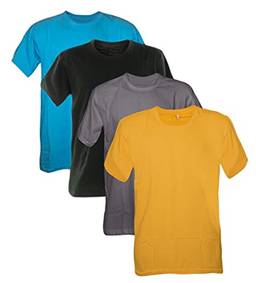 Kit 4 Camisetas 100% Algodão 30.1 Penteadas (Azul Turquesa, Amarelo Ouro, Verde Musgo, Cinza Chumbo, P)