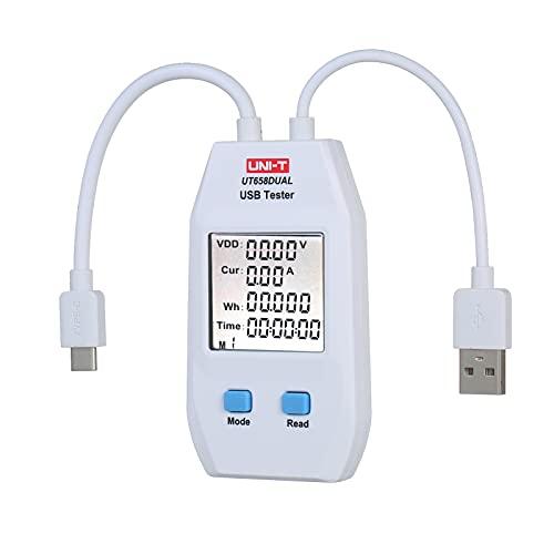 Romacci Medidor de energia USB LCD USB testador detector voltímetro amperímetro testador de capacidade de energia digital (UT658-Dual)