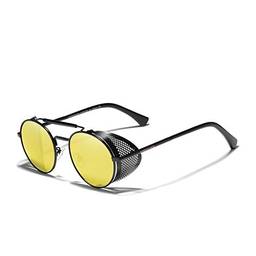 Óculos de Sol Masculino Redondo Steampunk Kingseven Proteção Polarizados UV400 Anti-Reflexo N7550 (C7)