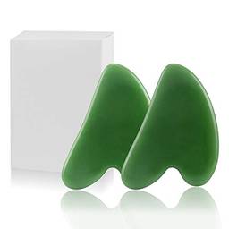 Gua Sha Ferramenta de Massagem para Jade Stone para Massageador Facial Raspador de Pele Jade Natural Jade Gua Sha Board para Rosto e Corpo (Verde Escuro)