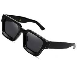 SHEEN KELLY Óculos de sol retrô grosso retangular grosso feminino masculino moderno quadrado tons preto armação moderna óculos dos anos 90, 2 peças (1), One Size (1)