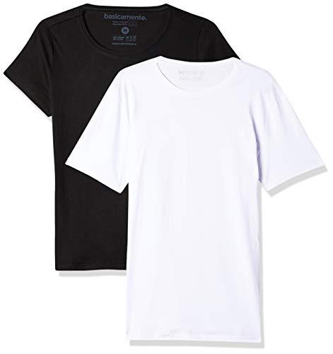 Kit 2 Camiseta Básica; Basicamente; Masculino; Branco/Preto P