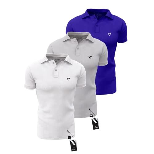 Kit 3 Camisas Gola Polo Voker Com Proteção Uv Premium - GG - Azul, Cinza e Branco