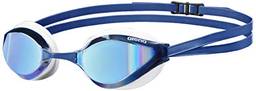 arena Óculos de natação Python Racing para homens e mulheres, proteção UV, antiembaçamento, alça dupla, lente espelhada, espelho azul/branco