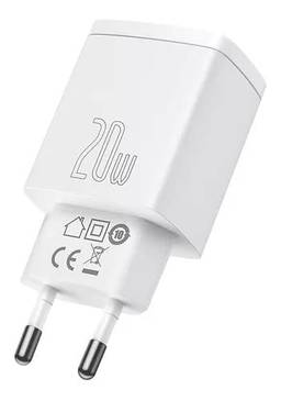 Fonte Carregador 20w Dual USB-C + USB Ultra Rápido Baseus Compatível Com IPhone X, 11, 12,13Todos - Branco