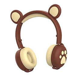 Homyl Fones de ouvido para crianças, luzes piscantes de LED, fone de ouvido confortável para crianças com orelhas de urso, Bluetooth e com fio, ajustável - Castanho
