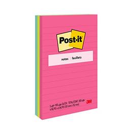 Post-it Notes, 10 x 15 cm, 3 blocos, notas adesivas favoritas número 1 dos EUA, coleção Poptimistic, cores brilhantes (magenta, rosa, azul, verde), remoção limpa, reciclável (660-3AN)