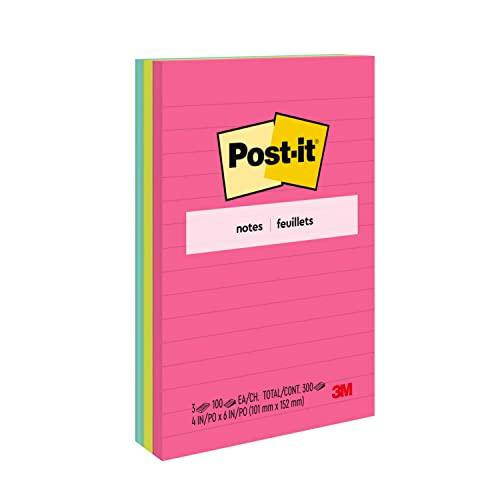 Post-it Notes, 10 x 15 cm, 3 blocos, notas adesivas favoritas número 1 dos EUA, coleção Poptimistic, cores brilhantes (magenta, rosa, azul, verde), remoção limpa, reciclável (660-3AN)