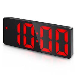 (2021 Mais novo) Relógio de Alarme Digital, Relógio LED para Quarto, Relógio Eletrônico de Mesa com Display de Temperatura, Brilho Regulável, Controle de Voz, Display 12/24H para Casa, Quarto, Escritório, Vermelho