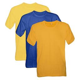 Kit 3 Camisetas 100% Algodão (Ouro, Royal, Canario, G)