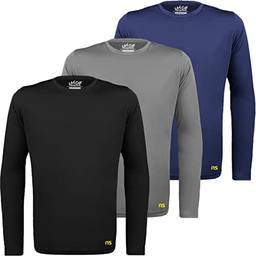 Kit 3 Camisas Térmicas Masculinas Proteção UV NovaStreet (XG, Preta, Cinza e Azul Marinho)