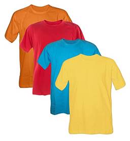 Kit 4 Camisetas 100% Algodão 30.1 Penteadas (Laranja, Vermelho, Azul Turquesa, Amarelo Canário, GG)
