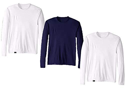 Kit com 3 Camisetas Proteção Solar Uv 50 Ice Tecido Gelado – Slim Fitness - Branco - Branco - Marinho – P