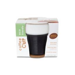 Coffee Cup - Copo de Porcelana com luva de silicone preta para proteção térmica, capacidade para 150 ml, 8 cm de altura