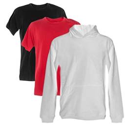 Kit Moletom com Capuz e Duas Camisetas (M, Moletom Branco, Camiseta Preta e Vermelha)