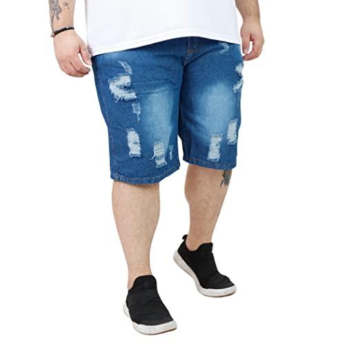 Bermuda Plus Size Jeans Rasgada Masculina Skinny Premium Destroyed (50, Jeans Escuro)