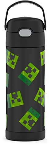 THERMOS Garrafa isolada a vácuo de aço inoxidável Funtainer de 473 ml com tampa de bico largo, Minecraft, Modelo: F41101MIB6