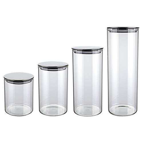 Conjunto com 4 Potes de Vidro transparente Slim com tampa Inox, VDR6866-4, Euro Home