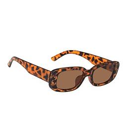 Óculos De Sol Hype Retrô Retangular Moda Unissex Blogueira Branco Marrom Vermelho e Onça SYANG (Leopardo)
