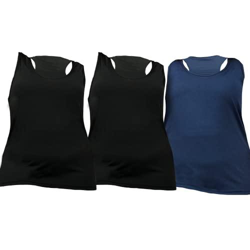 Kit 3 Regata Plus Size dry Fit academia Feminina Moda (preto-preto-azul, G2)
