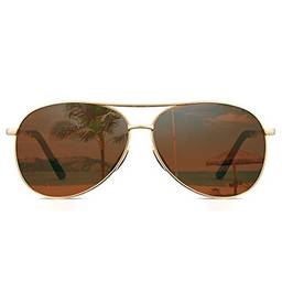 Cyxus Óculos de Sol Aviador Polarizados para Homens/Mulher , Lentes Espelhadas Clássicas Com Proteção UV (Lentes castanhas com moldura dourada)