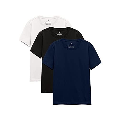 Kit 3 Camisetas Gola C Unissex; basicamente; Branco/Preto/Marinho 16
