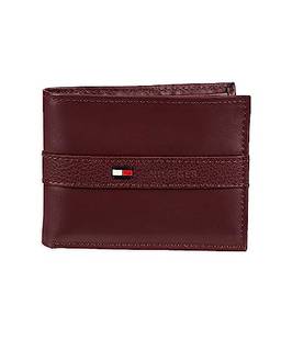 Tommy Hilfiger Carteira masculina de couro – dobra dupla fina com 6 bolsos para cartão de crédito e janela de identidade removível, Burgundy, tamanho nico