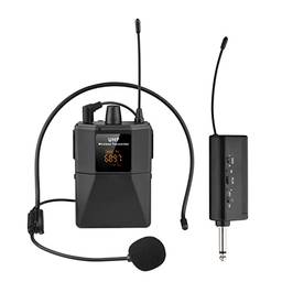 Strachey Fone de ouvido de microfone sem fio UHF com transmissor e receptor, transmissor Bodypack com display digital LED, fone de ouvido com microfone para ensinar apresentação de fala em reunião ao vivo