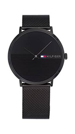 Tommy Hilfiger Relógio esportivo masculino de quartzo e pulseira de malha de aço inoxidável, cor: preto (modelo: 1791464), Preto, Relógio de quartzo