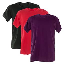 Kit 3 Camisetas 100% Algodão (Roxo, Vermelho, Musgo, G)