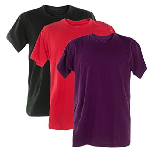 Kit 3 Camisetas 100% Algodão (Roxo, Vermelho, Musgo, M)