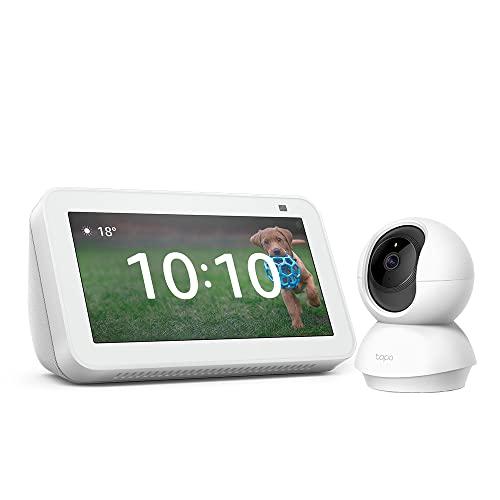 Echo Show 5 (2ª Geração): Smart Display de 5" com Alexa e câmera - Cor Branca + Câmera de Segurança Wi-Fi 360º TP-Link Full HD, Tapo C200