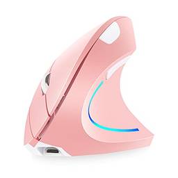 2.4G sem fio vertical mouse vertical recarregável ergonômico mouse 3 níveis de DPI ajustáveis RGB luz de fluxo Plug N Play, rosa