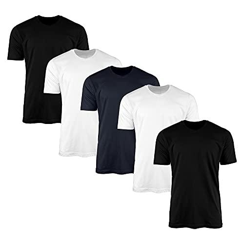 Kit 5 Camisetas Masculina Lisas Algodão 30.1 Básica (2 Preto, 2 Branco, 1 Marinho, G)