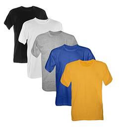 Kit 5 Camisetas 100% Poliéster (Preto, Branco, Mescla, Royal, Ouro, P)