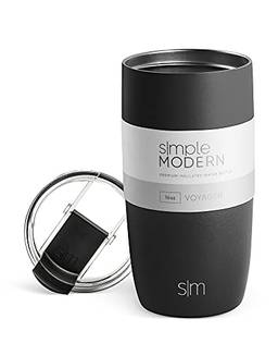 Simple Modern Caneca de café para viagem térmica de aço inoxidável com tampa flip transparente 470 ml, copo voyager - preto meia-noite