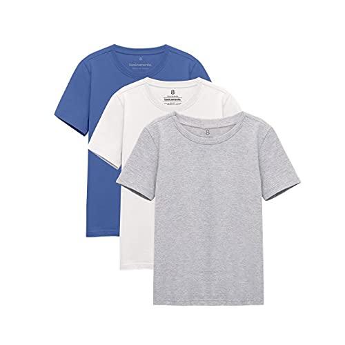 Kit 3 Camisetas Gola C Unissex; basicamente; Azul Oceano/Branco/Mescla Claro 2