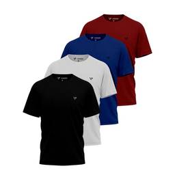 Kit 4 Camisas Camisetas Masculina Slim Voker Premium 100% Algodão - GG - Vermelho, Azul, Branco e Preto