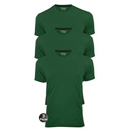 Kit 3 Camisetas Masculinas Básica Lisa Slim Algodão 30.1 Premium Cor:Verde:Verde:Verde;Tamanho:P