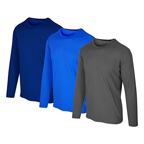 Kit com 3 Camisetas Proteção Solar Uv 50 Ice Tecido Gelado – Slim Fitness – Marinho - Royal - Cinza – G