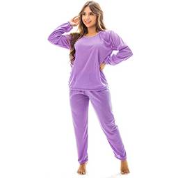 Pijama Confortavel Longo em Malha Suave Lisa | Feminino 177 Cor:Roxo;Tamanho:G