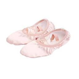 Garneck Sapatilhas de balé de cetim com fita com sola dividida de lona elástica balé dança sapatos de ioga para meninas tamanho 29
