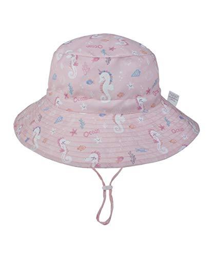Chapéu de sol para bebê verão chapéus para menino de bebê UPF 50+ Proteção solar para criança chapéu balde para bebê menina boné ajustável (Cavalo-marinho rosa, 48-50 cm / 6-24 Months)