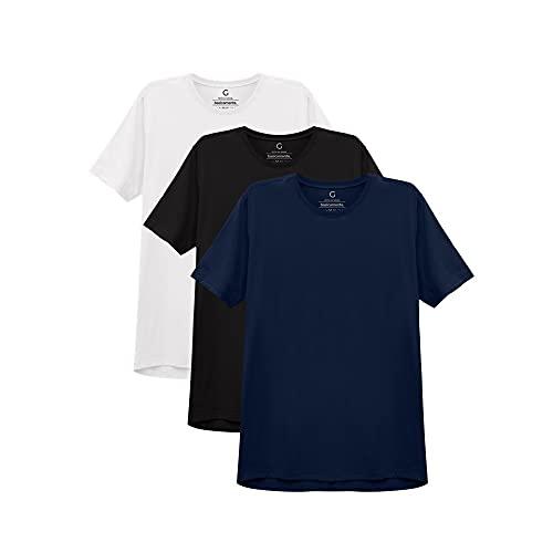 Kit 3 Camisetas Lisa, basicamente., Masculino, Branco/Preto/Marinho, P