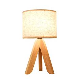 WUYUZI Lâmpada de cabeceira de madeira LED Tripé Abajur de linho branco vintage para quarto sala de estar soquete E27 (lâmpada não incluída)