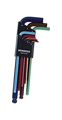Bondhus 69499 Conjunto de chave inglesa em L com acabamento ColorGuard, 9 peças